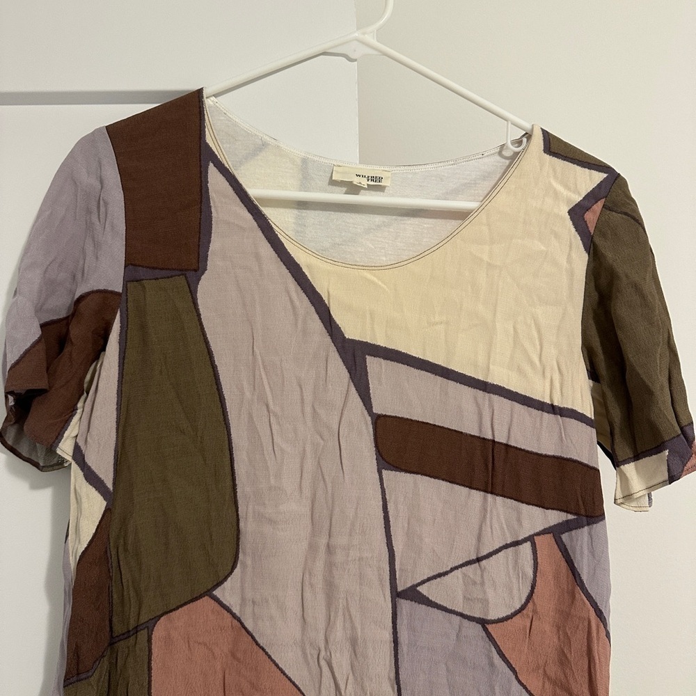 Aritzia Wilfred Tiegan Desert Abstract Print Short Sleeve Shift Dress Size Small - Picture 6 of 12